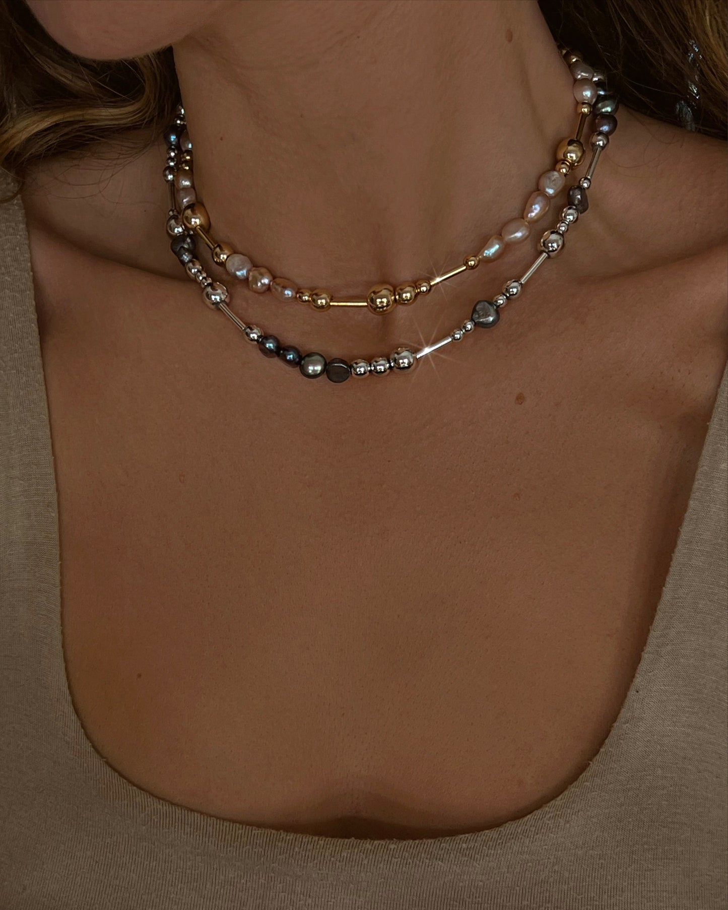 Gold and Pink Pearl necklace