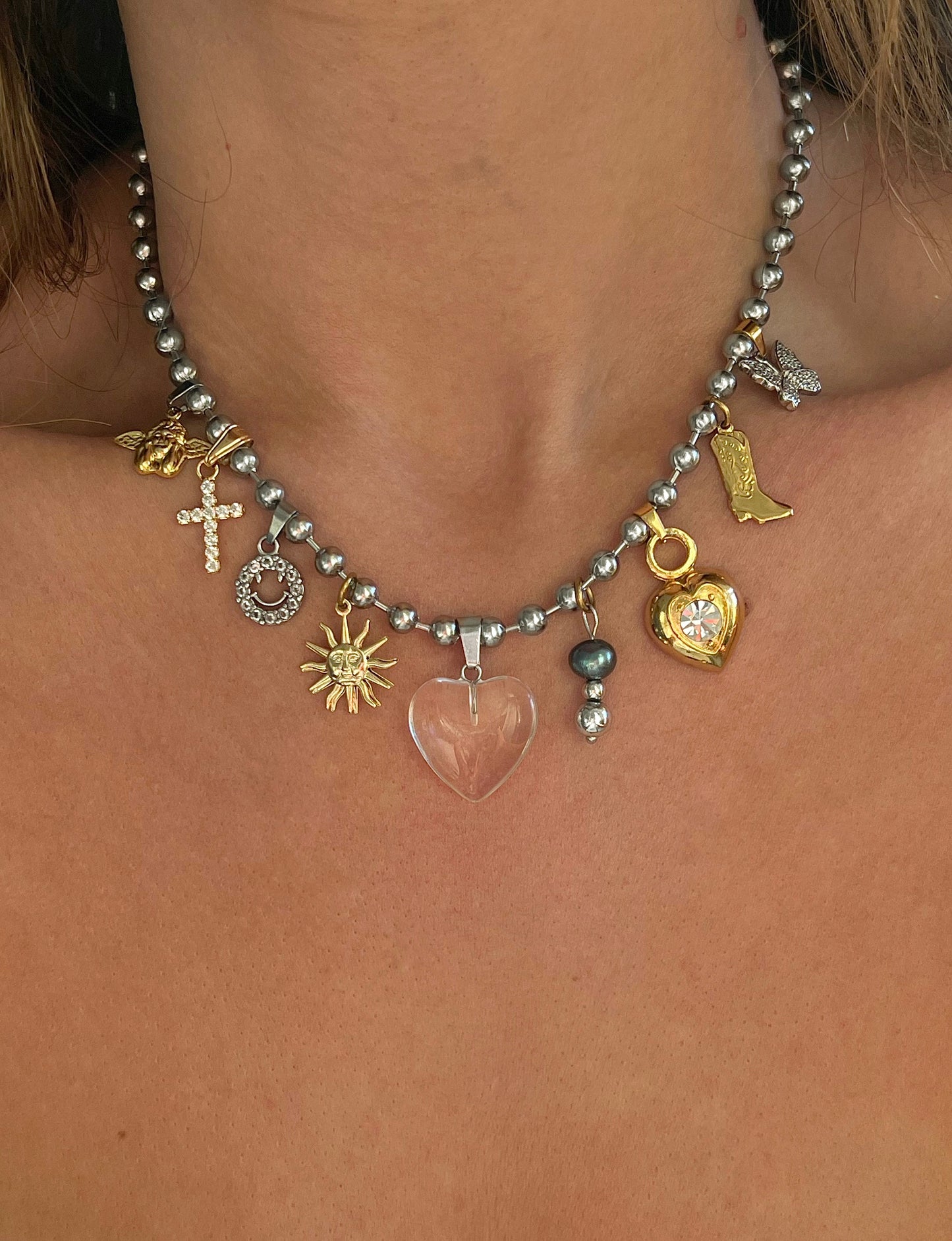 Multi-charm 2 tone necklace #2