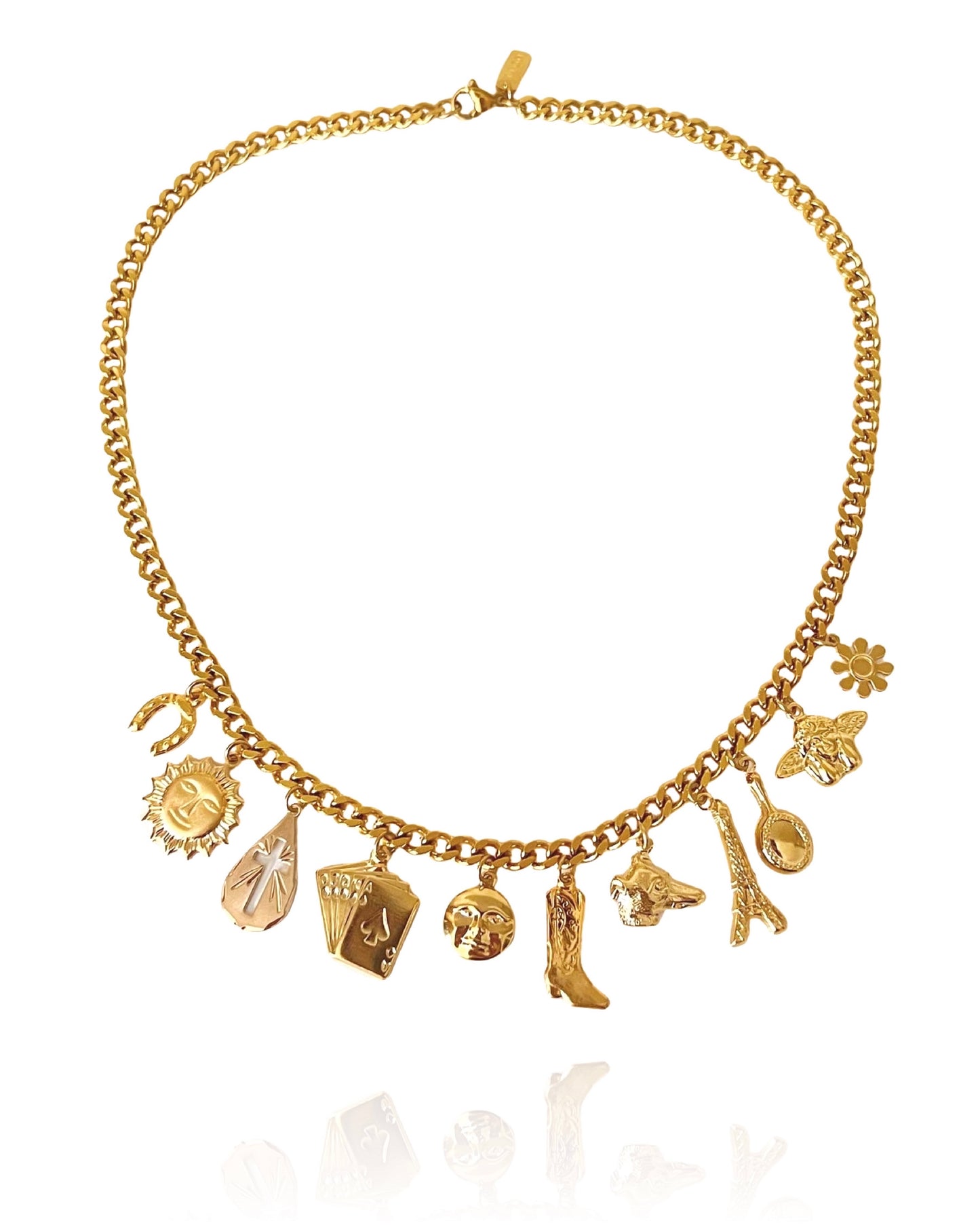 Multi-charm gold necklace