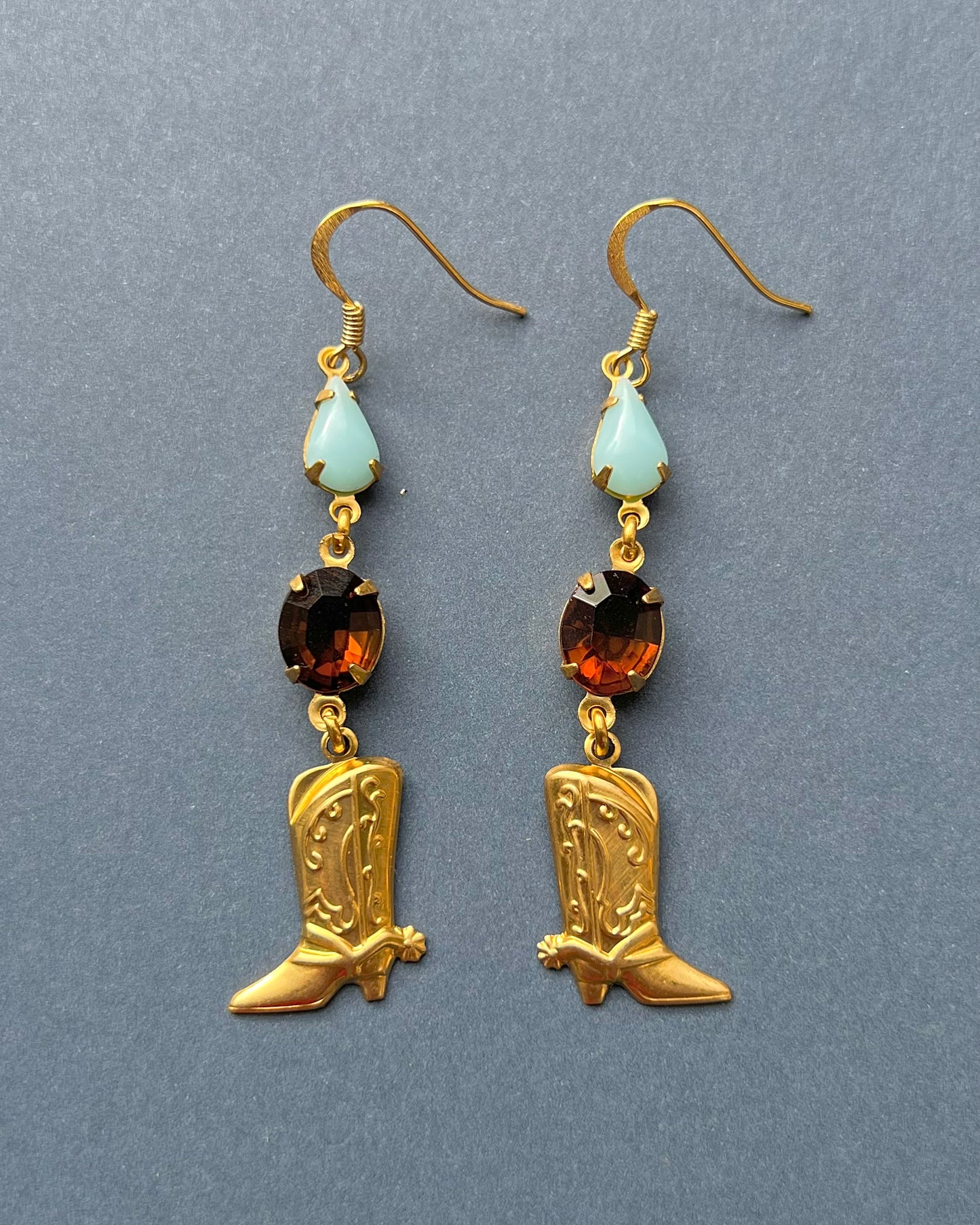 Brown + Blue cowgirl boot earrings