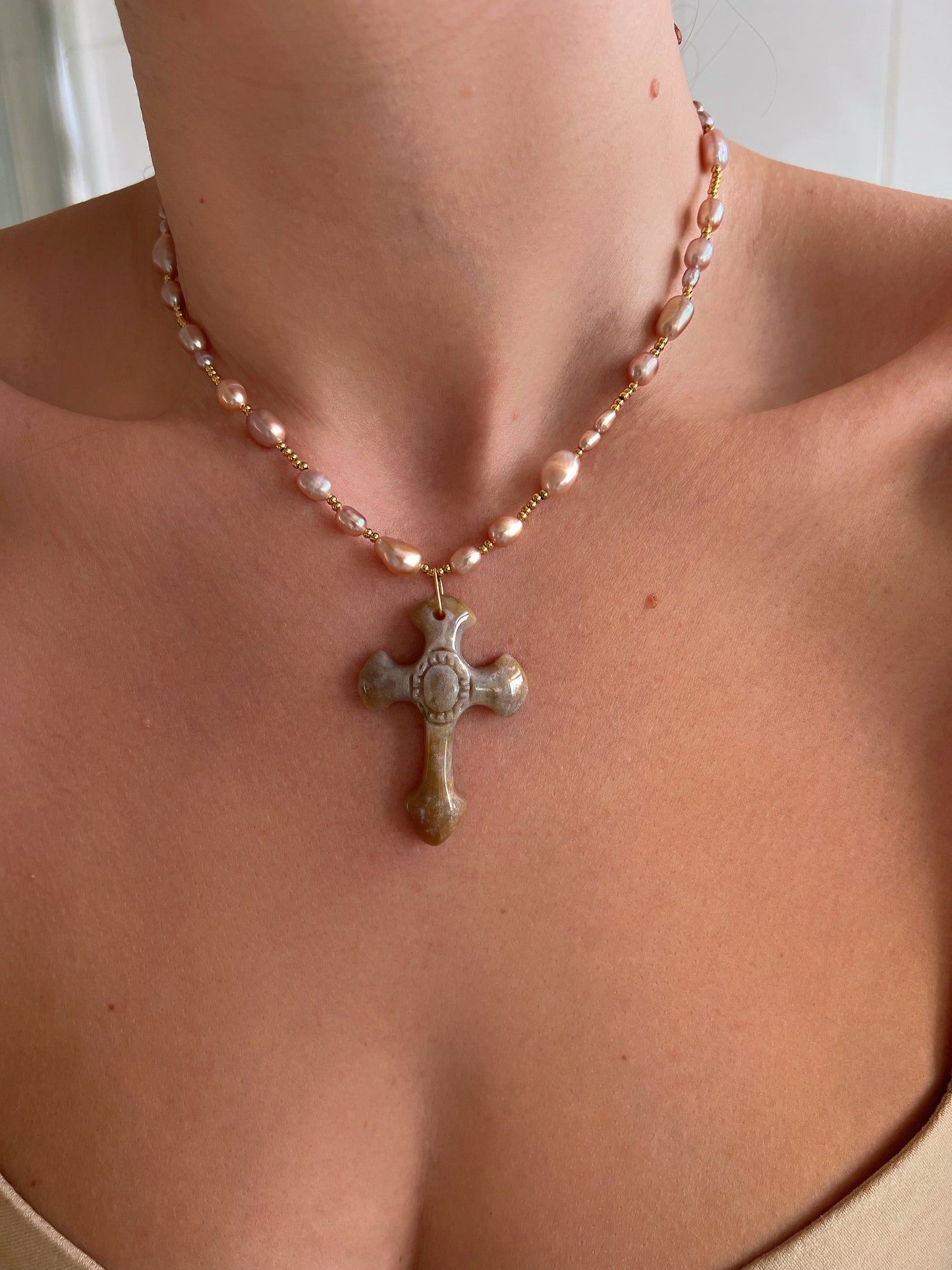 Stone cross necklaces