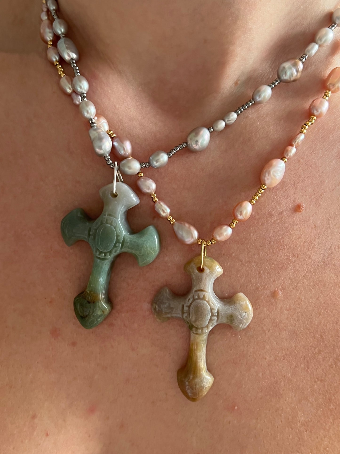 Stone cross necklaces
