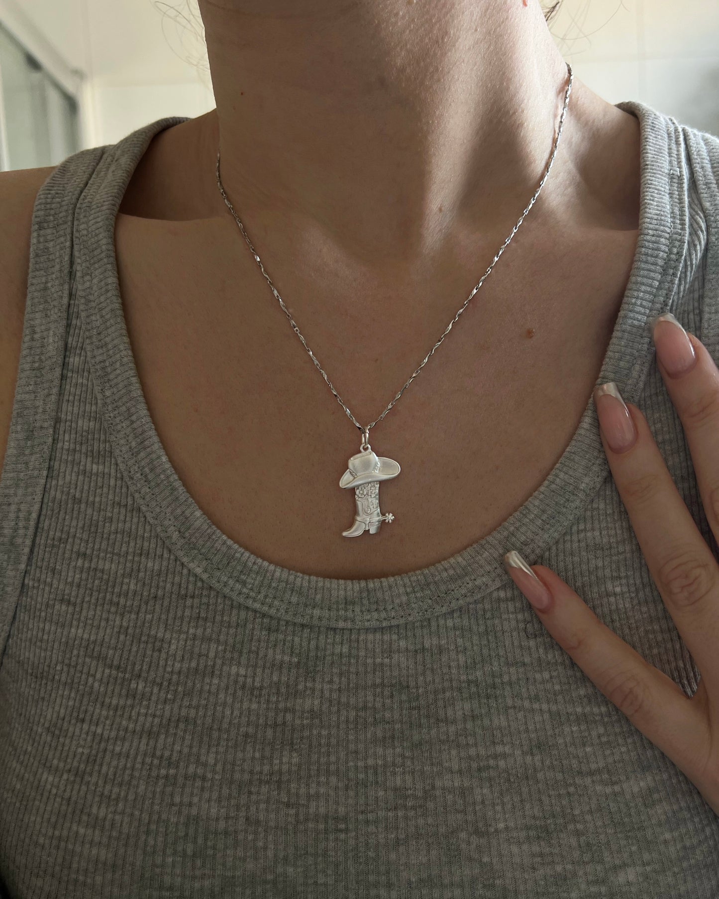 Silver Boot + hat necklace
