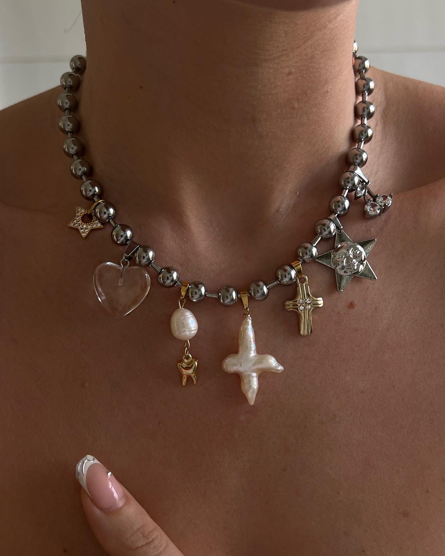 Multi-charm 2 tone necklace