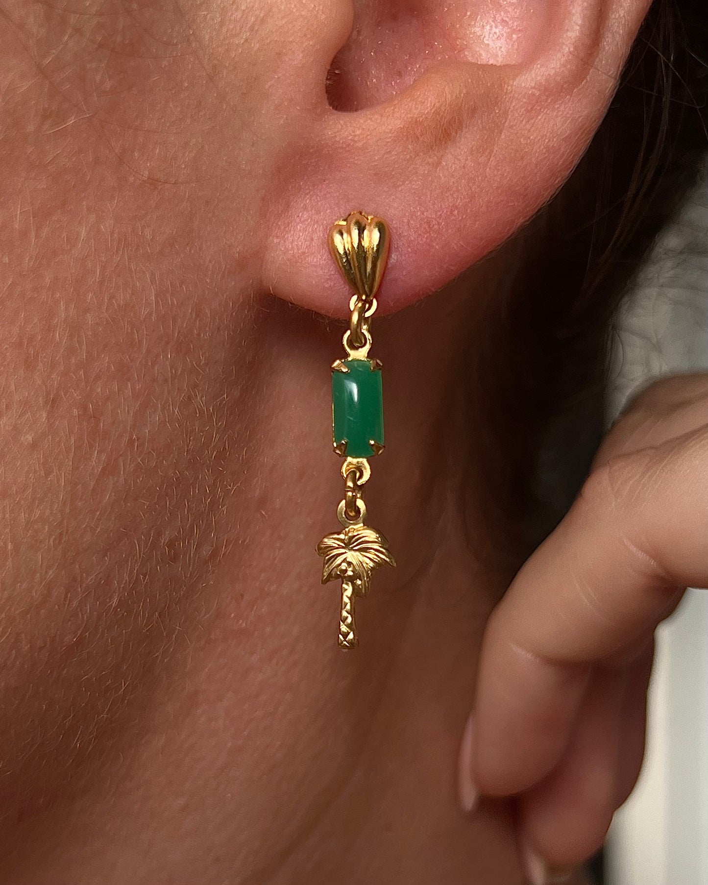Mini green palm tree earrings