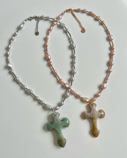 Stone cross necklaces
