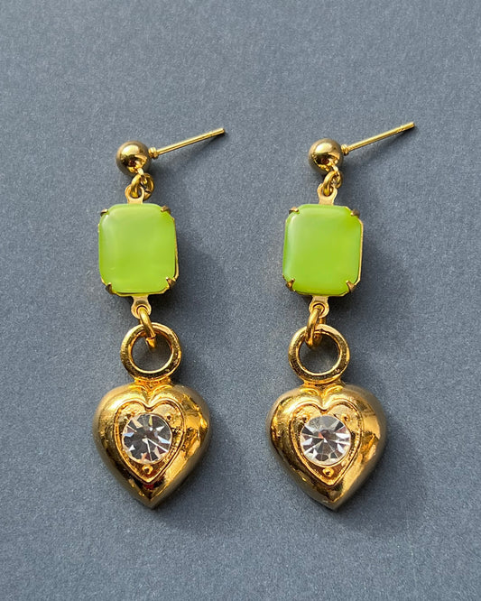 Green heart earrings