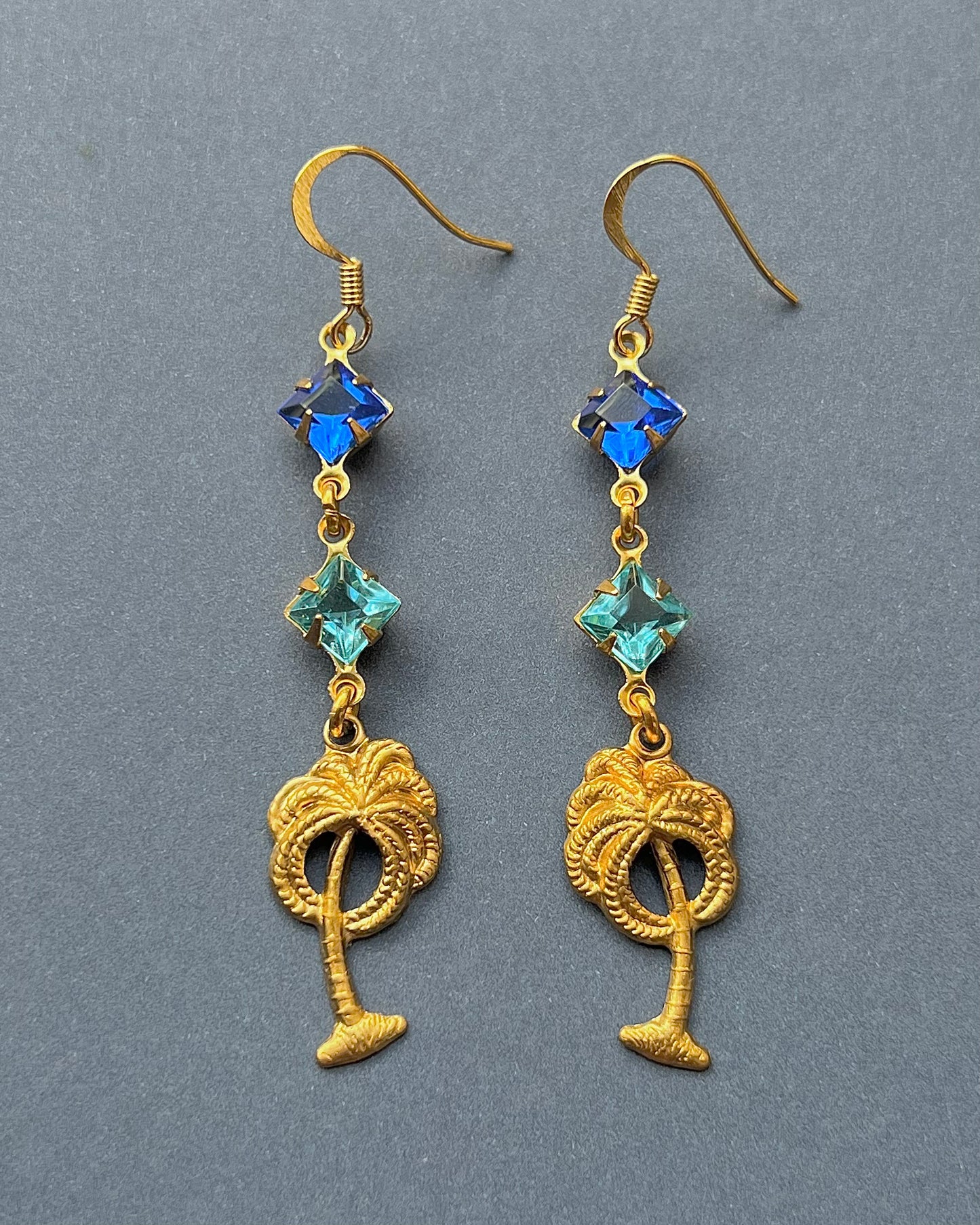 Blue diamond palm tree earrings
