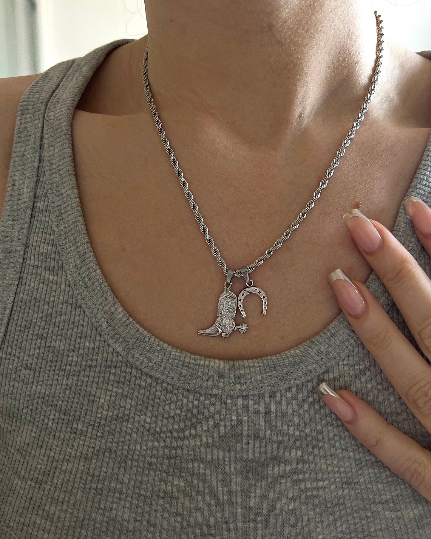 Cowboy boot + horseshoe necklaces