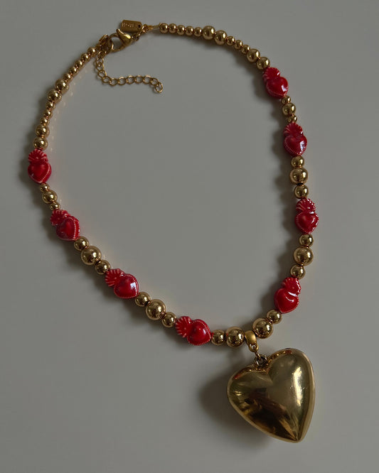 Big Puffy Heart gold necklace
