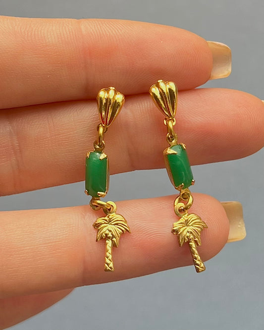 Mini green palm tree earrings